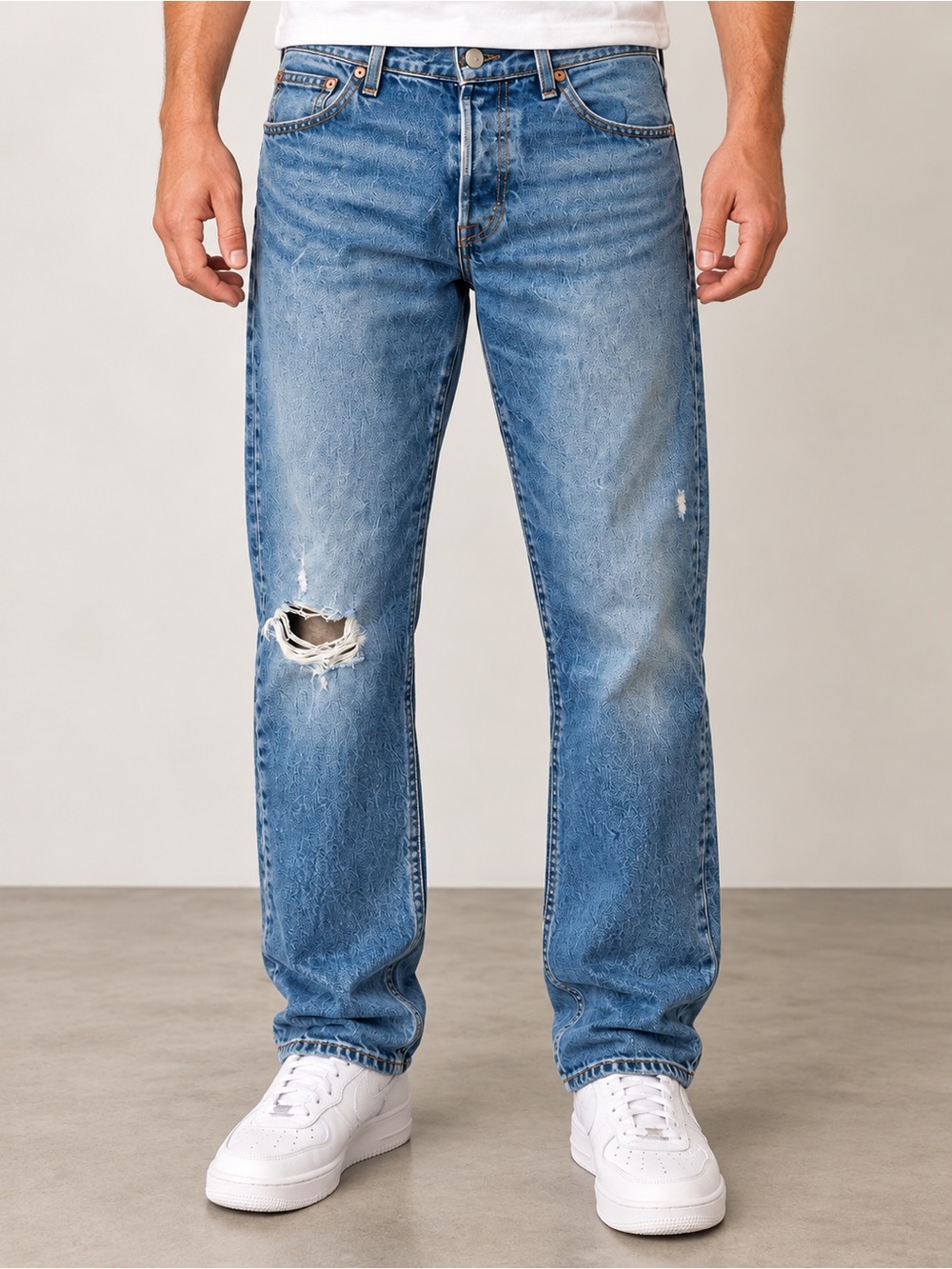 Levi's Blue Straight-Leg Distressed Jeans